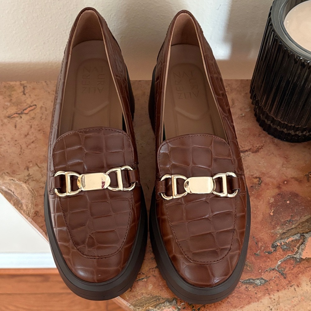 Naturalizer Brown Loafers with Gold Accents